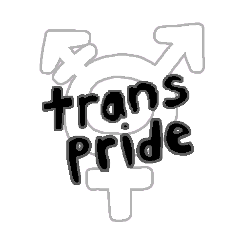 a transgender symbol with the words trans pride! in rainbow